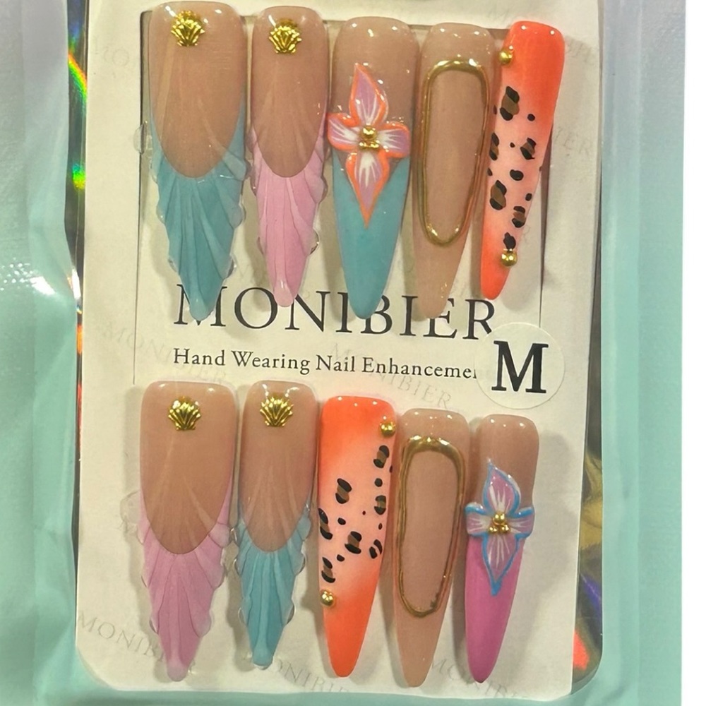 Mermaidcore Press On Nails Coastal Vacation Beach Aesthetic 3D Shell Floral